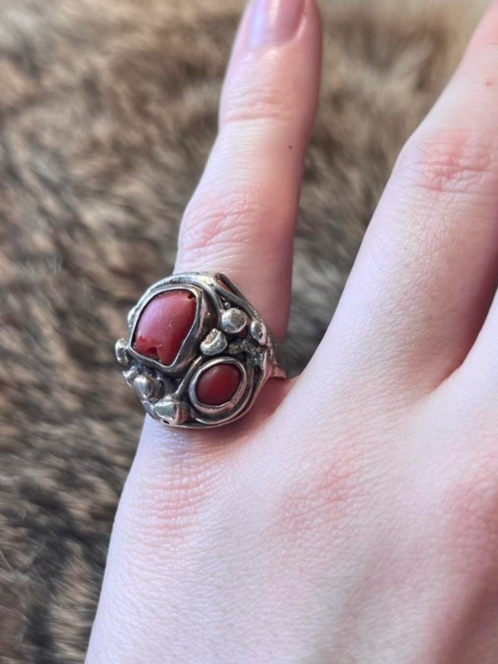 SUPER unique organic hand wrought coral ring